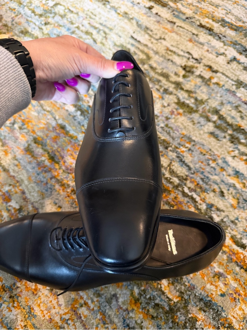 Paul Stuart Men's Black Leather Cap-Toe Oxford Dress Shoes - Picture 11 of 13